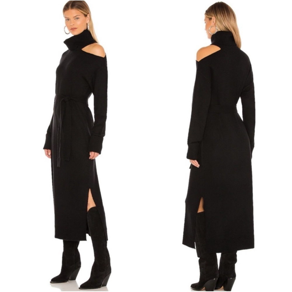 PAIGE Raundi Turtleneck Cut Out Midi Wool Blend Sweater Dress NEW Size XS Black